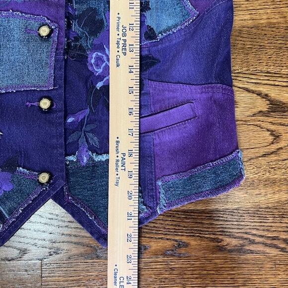 VTG Diane Gilman Denim Purple Vest Womens M Floral Boho Patchwork Button - Picture 5 of 6